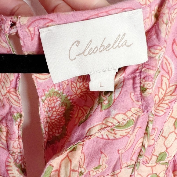 Cleobella Amaryllis Pink  Boho Blouse Top Tassel V Neck Print size Large - Picture 10 of 10